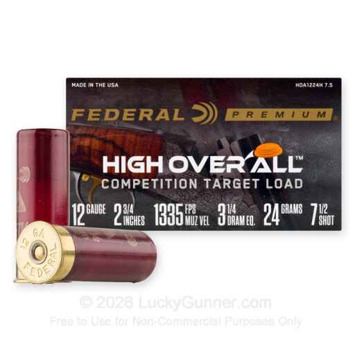 12 Gauge - 2-3/4" 7/8oz. #7.5 Shot - Federal High Over All - 25 Rounds
