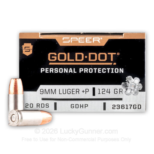 9mm - +P - 124 gr JHP - Speer Gold Dot  - 20 Rounds