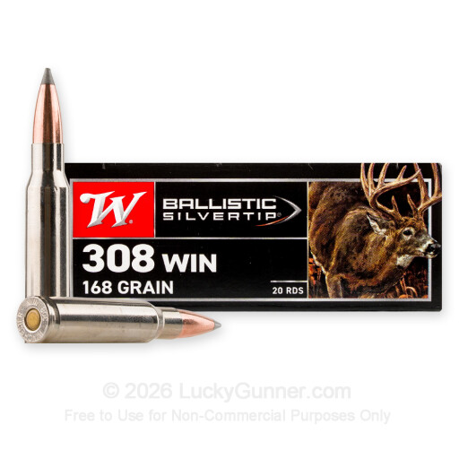 308 Win - 168 Grain Polymer Tip- Winchester Ballistic Silvertip  - 20 Rounds
