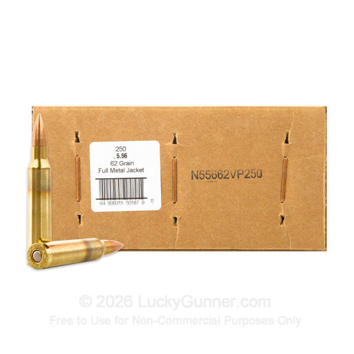5.56x45mm - 62gr FMJ - American Quality Ammunition - 250 Rounds