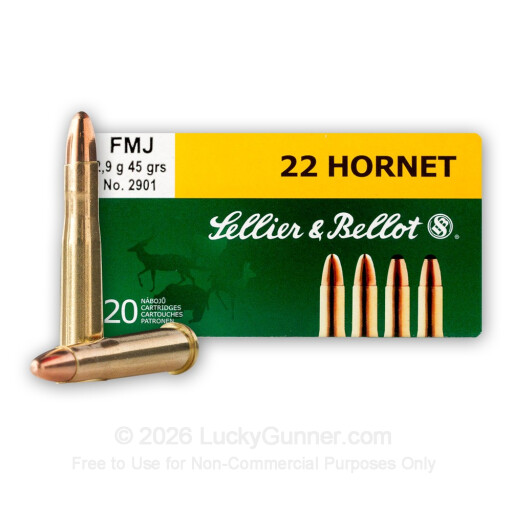 22 Hornet - 45 gr FMJ - Sellier & Bellot - 20 Rounds