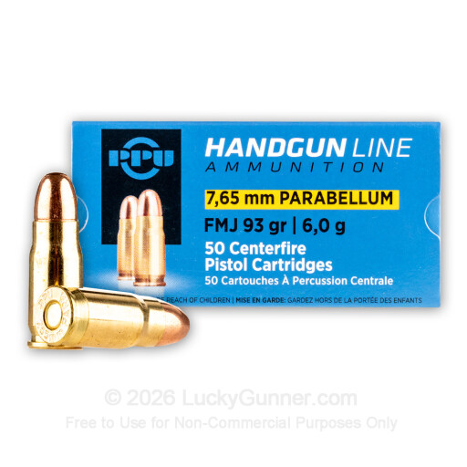 30 Luger / 7.65mm Parabellum - 93 Grain FMJ - Prvi Partizan - 50 Rounds