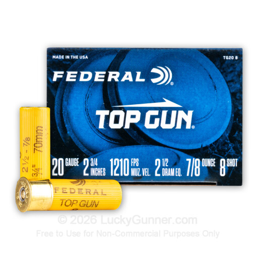 20 ga - 2-3/4" Lead Shot Target Load - 7/8 oz. -  #8 - Federal Top Gun - 250 Rounds