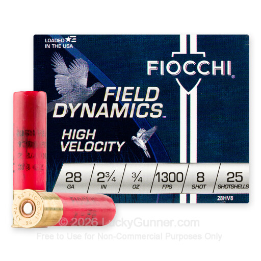 28 Gauge - 2-3/4" 3/4oz. #8 Shot - Fiocchi - 250 Rounds