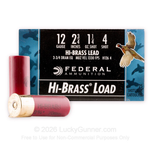 12 ga - 2-3/4" Lead Shot Game Load - 1 1/4 oz - #4 - Federal Game-Shok - 25 Rounds