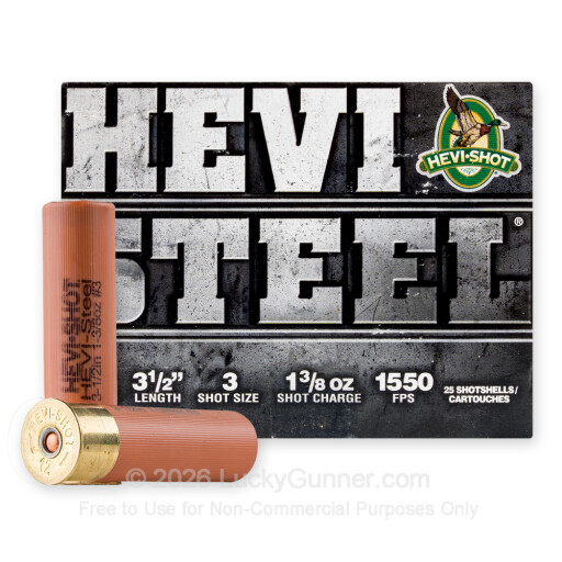 12 Gauge - 3-1/2" 1-3/8oz. #3 Steel Shot - Hevi-Steel - 25 Rounds