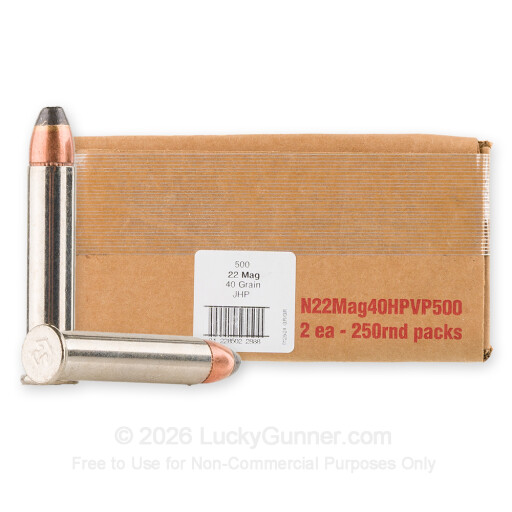 22 WMR - 40 Grain JHP - American Quality Ammunition - 500 Rounds
