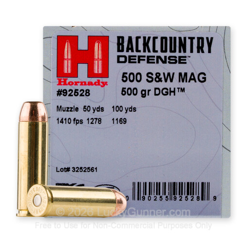 500 S&W Magnum - 500 Grain DGH - Hornady Backcountry Defense - 20 Rounds