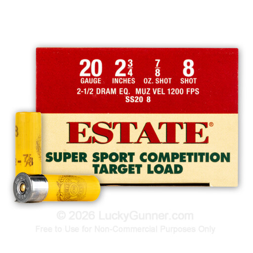 20 Gauge - 2-3/4" 7/8oz. #8 Shot - Estate Cartridge - 25 Rounds