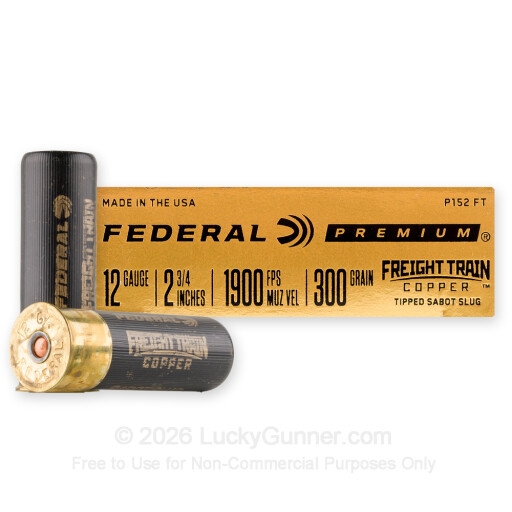 12 Gauge - 2-3/4" 300 Grain Sabot Slug - Federal Freight Train Copper - 5 Rounds