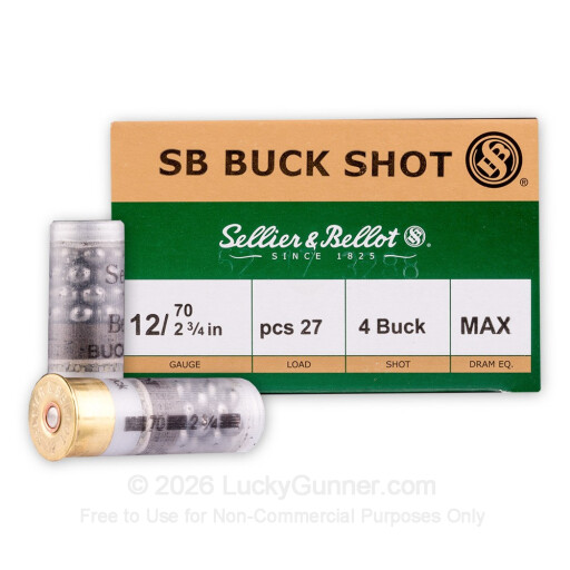 12 Gauge  - 2 3/4" 1-1/4oz #4 Buck  - Sellier & Bellot - 250 Rounds