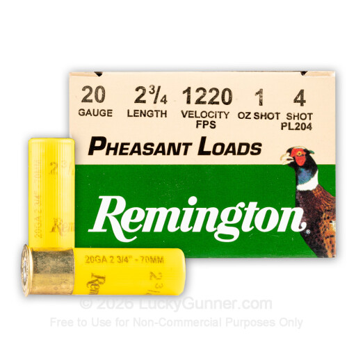 20 Gauge - 2-3/4" 1oz. #4 Shot - Remington Pheasant Loads - 25 Rounds
