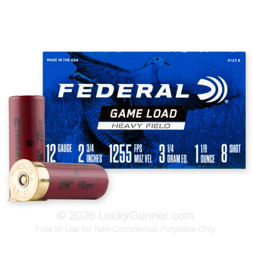 12 Gauge - 2-3/4" 1-1/8 oz. #8 Shot - Federal Game-Shok Heavy Field Load - 25 Rounds