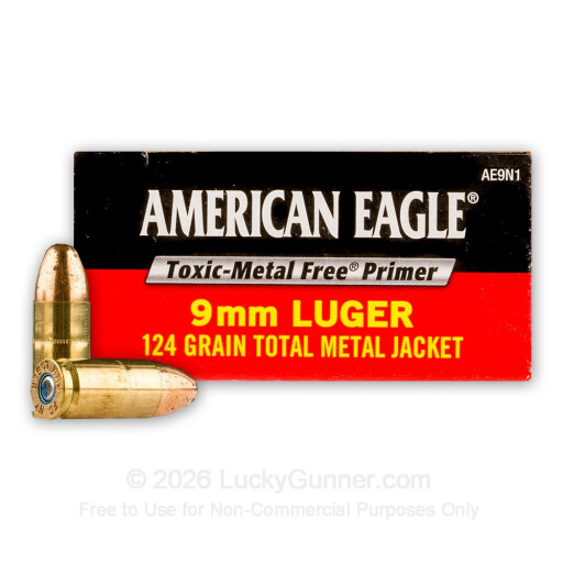 9mm - 124 Grain TMJ - Federal American Eagle - Non-Tox - 50 Rounds