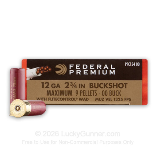 12 Gauge - 2-3/4" 00 Buckshot - Federal Vital-Shok FliteControl - 5 Rounds