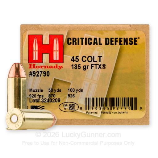 45 Long Colt - 185 Grain FTX - Hornady Critical Defense - 200 Rounds