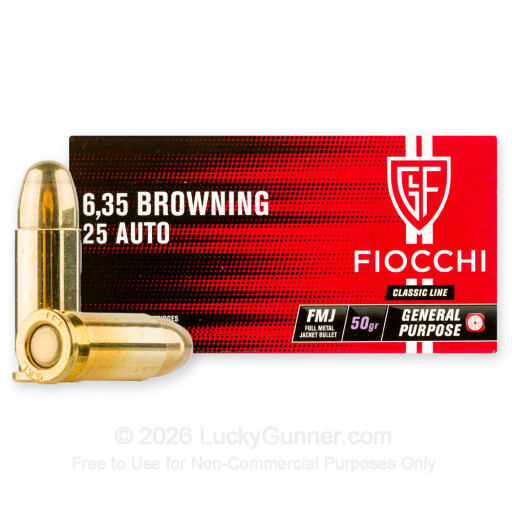 25 ACP - 50 Grain FMJ - Fiocchi - 1000 Rounds