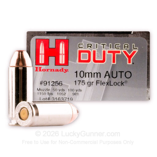 10mm Auto - 175 Grain FlexLock - Hornady Critical Duty - 20 Rounds