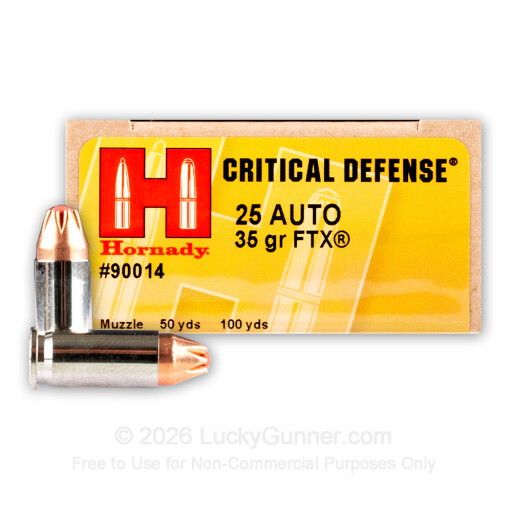 25 ACP - 35 Grain FTX - Hornady Critical Defense - 250 Rounds