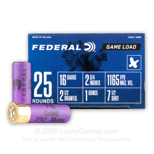 16 ga - 2-3/4" - 1 oz - #7.5 shot - Federal Game Shok - 25 Rounds