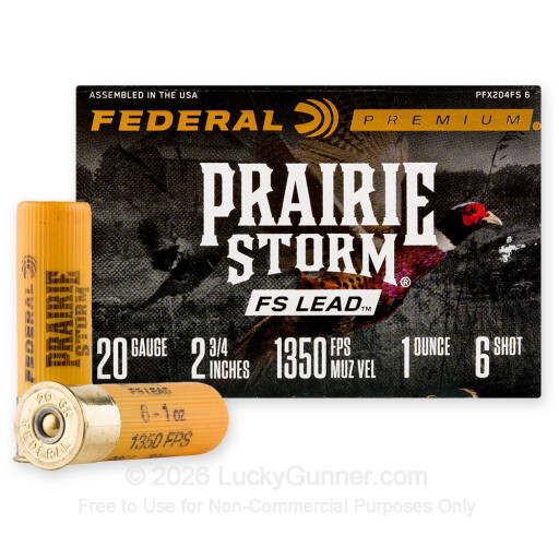 20 Gauge - 2-3/4" 1oz. #6 Shot - Federal Prairie Storm FS Lead - 25 Rounds