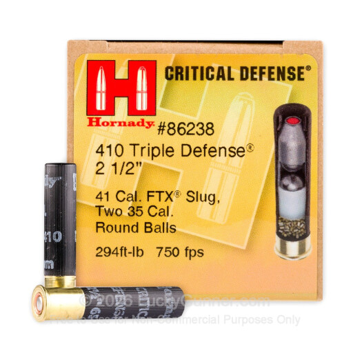 410 Bore - 2-1/2" FTX Slug - Hornady Critical Defense - 20 Rounds