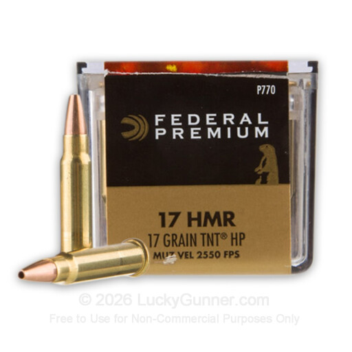 17 Hornady Magnum Rimfire (HMR) - 17 gr TNT JHP - Federal V-Shok - 50 Rounds
