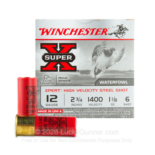 12 Ga - 2-3/4" Steel Shot - 1-1/8 oz. - #6 - Winchester Super-X High Velocity - 25 Rounds