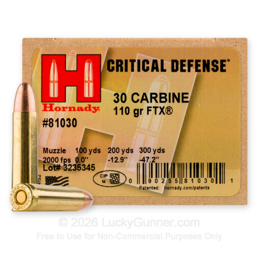 30 Carbine - 110 gr JHP - FTX Critical Defense - Hornady - 250 Rounds