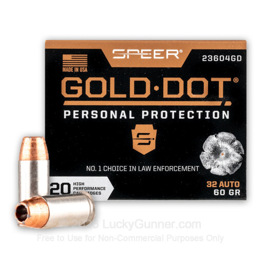 32 ACP - 60 Grain JHP - Speer Gold Dot - 20 Rounds