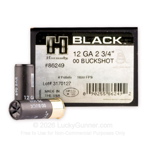 12 Gauge - 2-3/4" 8-Pellet 00 Buckshot - Hornady BLACK - 10 Rounds