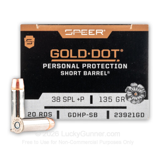 38 Special - +P 135 Grain Jacketed Hollow Point – Speer Gold Dot Short Barrel – 20 Rounds