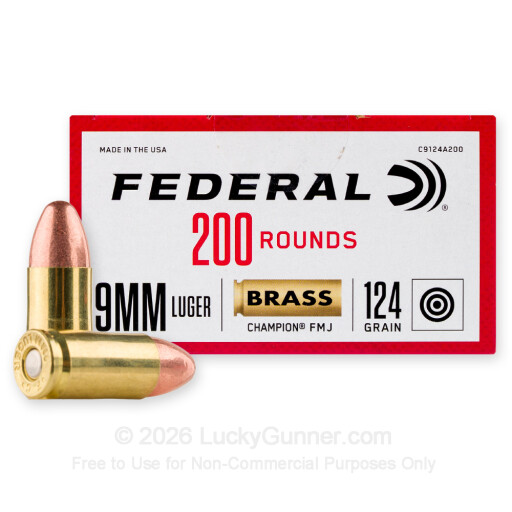 9mm - 124 Grain FMJ - Federal Champion - 200 Rounds