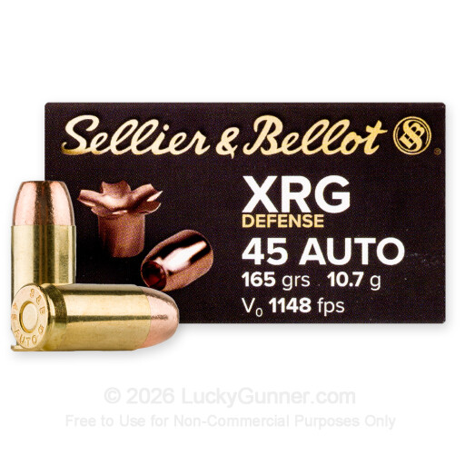 45 ACP - 165 Grain SCHP - Sellier & Bellot XRG Defense - 25 Rounds