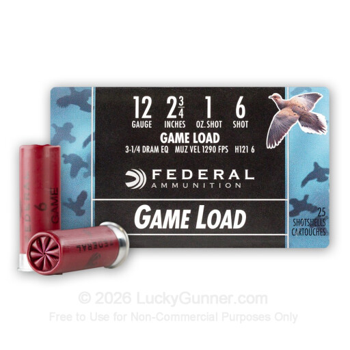 12 Gauge - 2-3/4" 1 oz. #6 Lead Shot - Federal Game-Shok - 25 Rounds