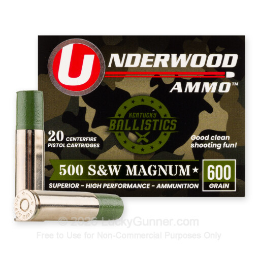 500 S&W Magnum - 600 Grain Wide Flat Nose Hard Cast - Underwood - 20 Rounds