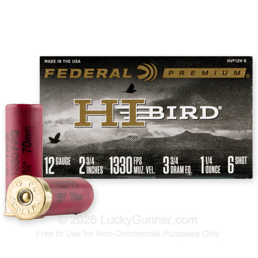 12 Gauge - 2-3/4" 1-1/4oz. #6 Shot - Federal Hi-Bird - 25 Rounds