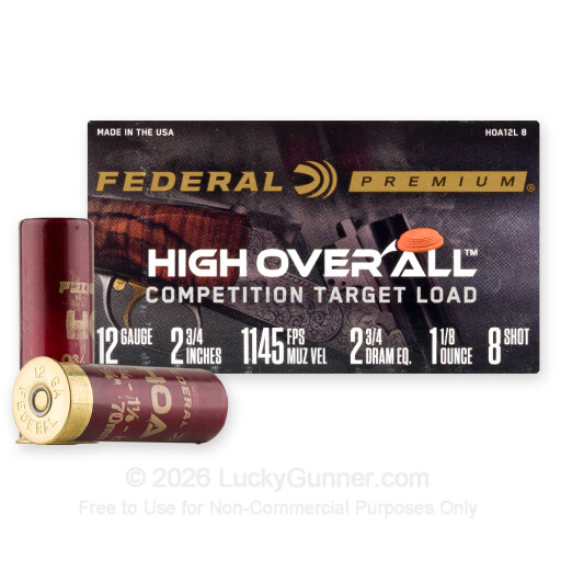 12 Gauge - 2-3/4" 1-1/8oz. #8 Shot - Federal High Over All - 25 Rounds