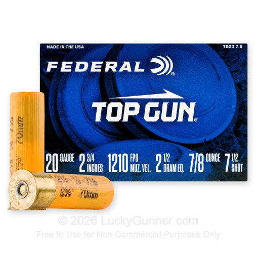 20 ga - 2-3/4" - 7/8oz Target Load - #7.5 shot - Federal Top Gun - 25 Rounds