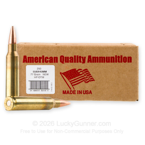 5.56x45 - 77 Grain OTM - American Quality Ammunition - 250 Rounds