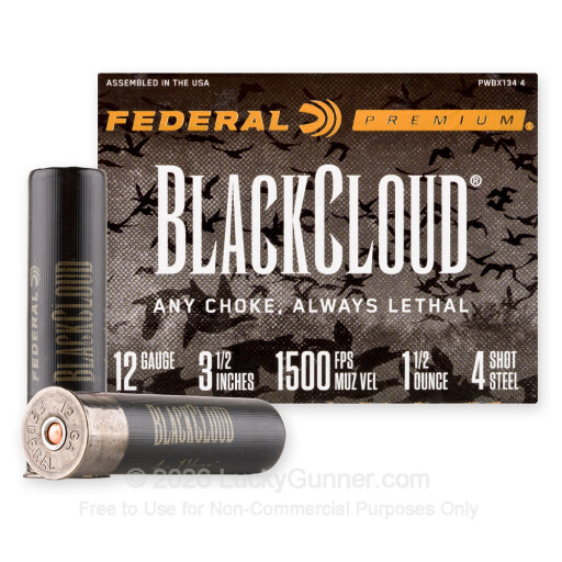 12 Gauge - 3-1/2" 1-1/2oz. #4 Steel Shot - Federal Black Cloud FS - 25 Rounds