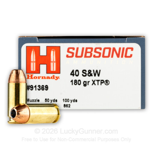 40 S&W - 180 Grain XTP JHP - Hornady Subsonic - 20 Rounds