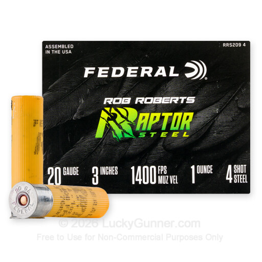 20 Gauge - 3" 1oz. #4 Steel Shot - Federal Rob Roberts Raptor Steel - 25 Rounds