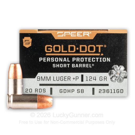 9mm - +P 124 Grain JHP - Speer Gold Dot Short Barrel - 20 Rounds
