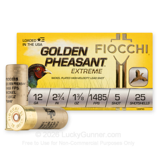 12 Gauge - 2-3/4" 1-3/8oz. #5 Shot - Fiocchi Golden Pheasant Extreme - 25 Rounds