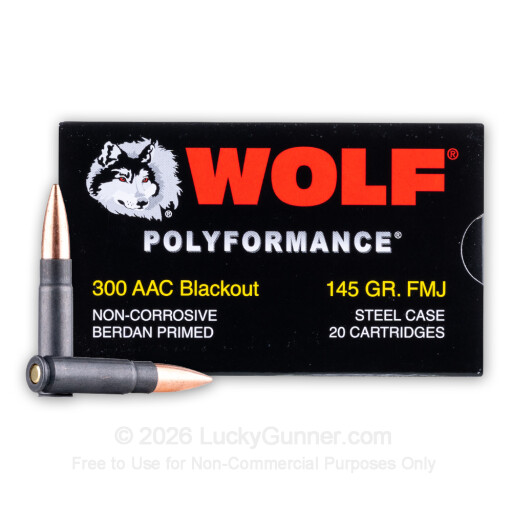 300 AAC Blackout - 145 Grain FMJ - Wolf (Steel Case) - 500 Rounds