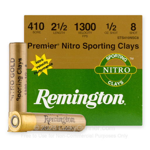 410 Bore - 2-1/2" 1/2oz. #8 Shot - Remington Premier Nitro Sporting Clays - 25 Rounds
