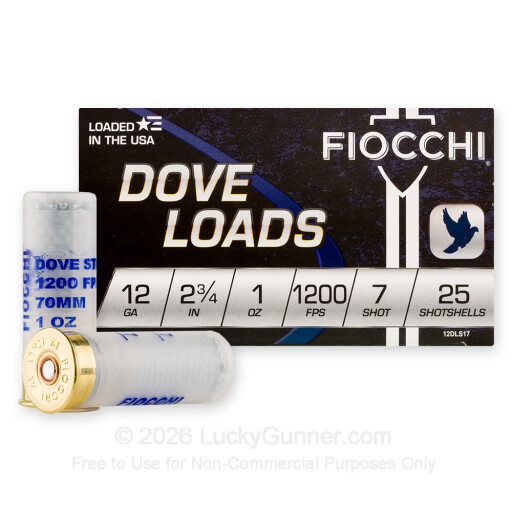 12 Gauge - 2-3/4" 1oz. #7 Steel Shot - Fiocchi Steel Dove Loads - 250 Rounds