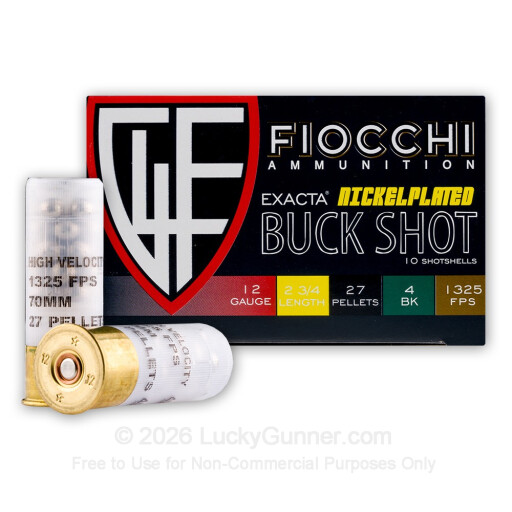 12 Gauge - 2 3/4" #4 Buckshot - Fiocchi Exacta - 250 Rounds
