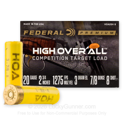 20 Gauge - 2-3/4" 7/8oz. #8 Shot - Federal High Over All - 25 Rounds